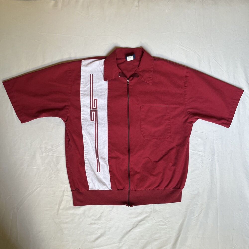 VTG John Blair Golf Shirt M Red Zip Up Short Sleeve Grandpa 90s Geometric Dad